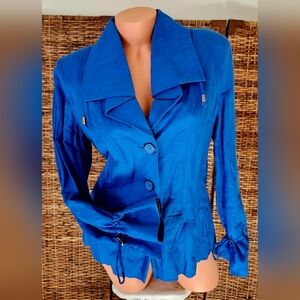 Vintage Y2K Chicos Blue Windbreaker Business Ruffle Jacket Coat Women's Sz 2 Lg